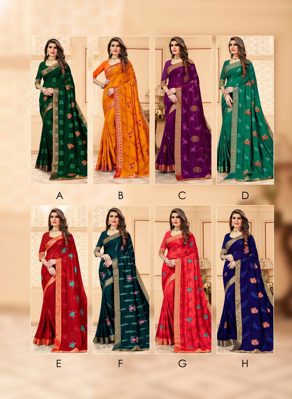 Ronisha Media Latest Fancy Designer Festive Wear Vichitra Silk Embroidery Worked Designer Saree Collection

